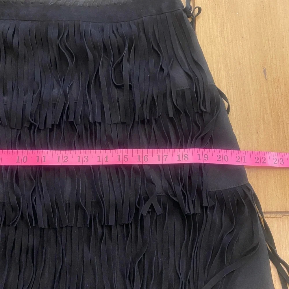 Kate Spade Leather Fringe Black Mini Skirt New without Tag size 10